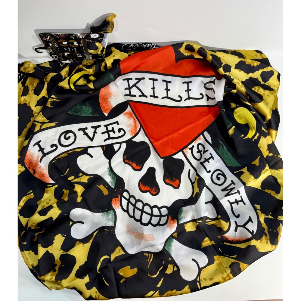 Ed Hardy Scarf Skull Love Kills Slowly Leopard Print Polyester Fashion‎